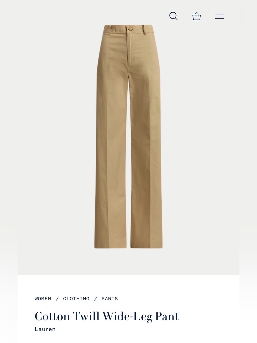 Polo by Ralph Lauren Cotton Twill Wide-Leg Pants — Biege